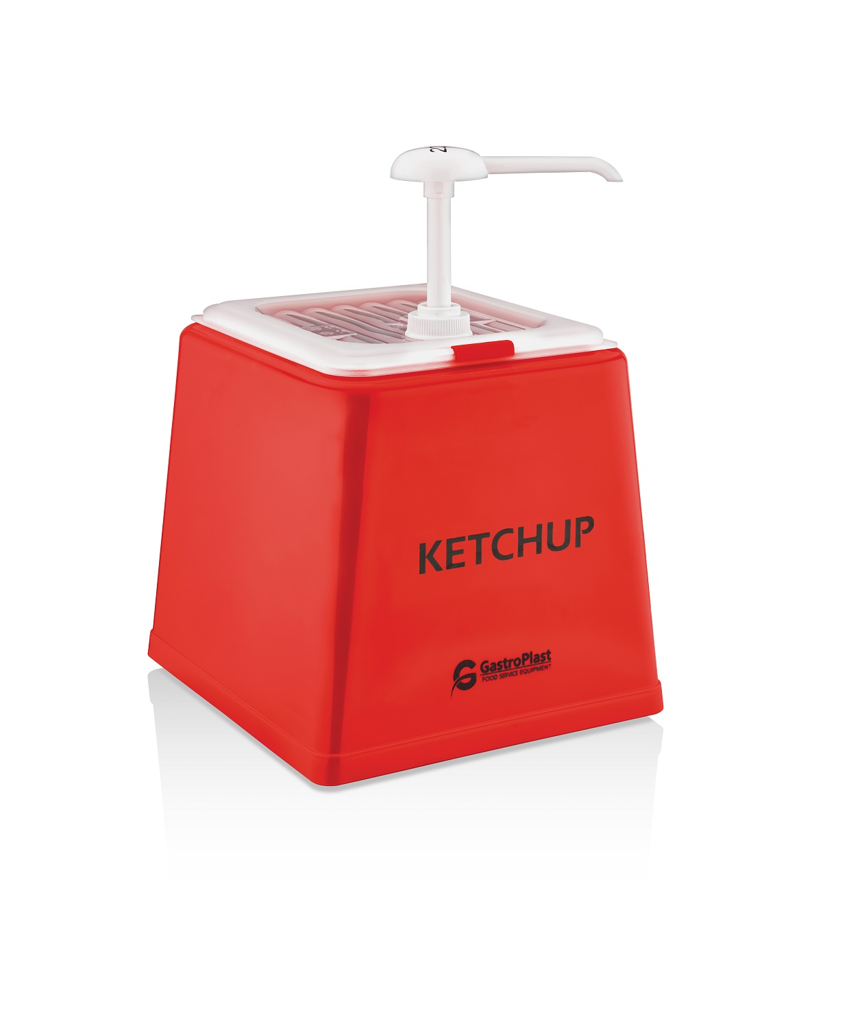 Диспенсер (емкость) для соуса 225*210 мм. h=225 мм. 2,5 л. с дозатором (25 мл), п/п, красная подставка пластик GP /1/