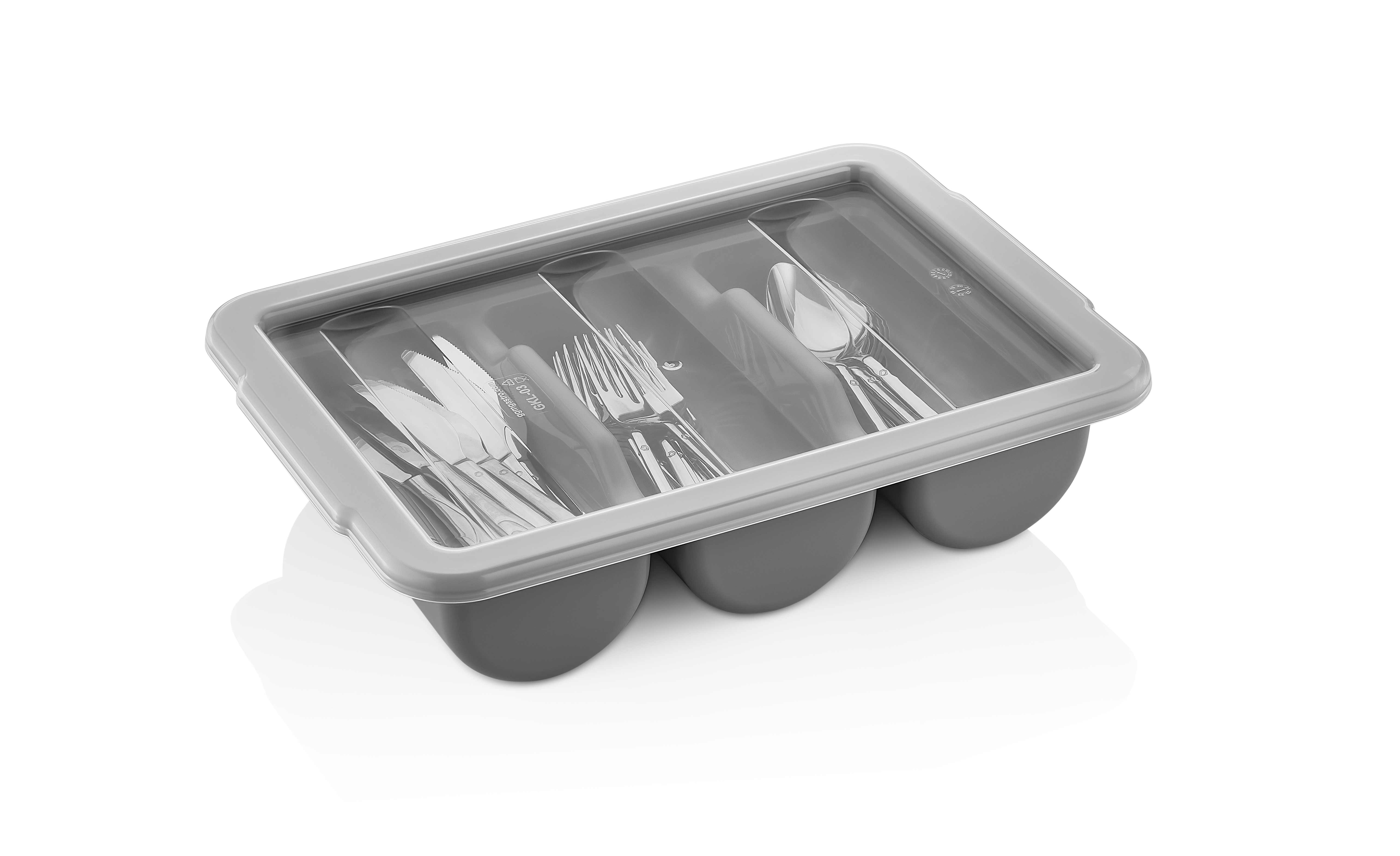 Лоток для столовых приборов (органайзер) 3 секции 40*29*9,5 см. серая, п/п (крышка 76908) GP /1/12/