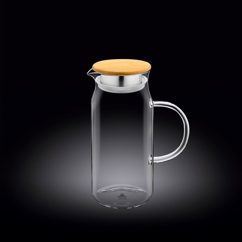 Кувшин 1 л. d=85 мм. h=210 мм. с крышкой бамбук + сетка нерж Термостекло Wilmax /1/18/