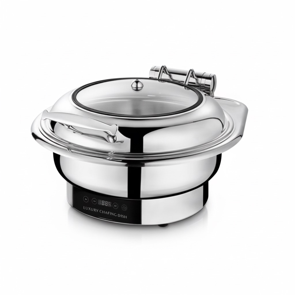 Чафиндиш (мармит) электрич. 6 л. d=43 см. круглый со стекл. крышкой  /1/