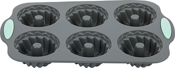 Форма для выпечки кексов 28,5*17,5 см.  6 ячеек. d=72 мм.  фигурная, силикон /1/