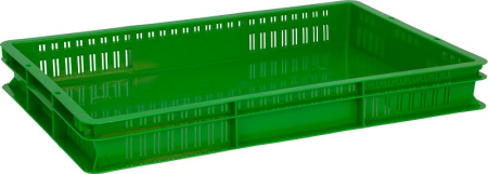 Ящик 600*400*75 мм. для хранения продуктов, прямой перфорир. сплошное дно, зеленый /1/