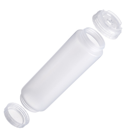 Емкость для соуса 1000 мл. d=75 мм. h=290 мм. c 2 крышками, с силик. носик. прозрачная, крышки прозрачные GP /1/96/