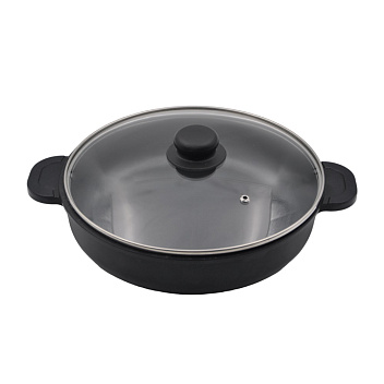 Сковорода d=26 см. h=6,5 см. 2,9 алюм.с антиприг.покрыт.глуб с крышкой с 2 ручками /1/