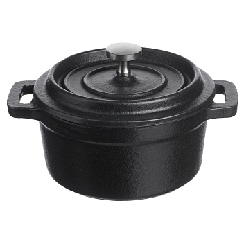 Кастрюля для запекания и подачи 250 мл. d=100 мм. h=70 мм. с крышкой, черная, чугун /1/