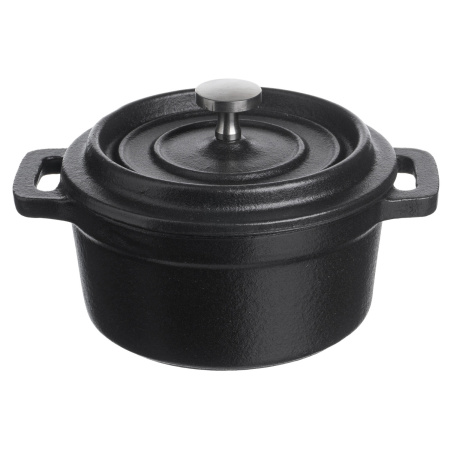 Кастрюля для запекания и подачи 250 мл. d=100 мм. h=70 мм. с крышкой, черная, чугун /1/