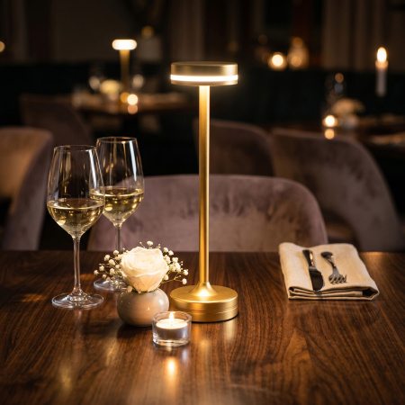 Лампа настольная d=9 см. h=31,5 см. 3 цвета, сенсорная регулировка яркости, алюм., золотая LED TECHNO MGline /1/20/