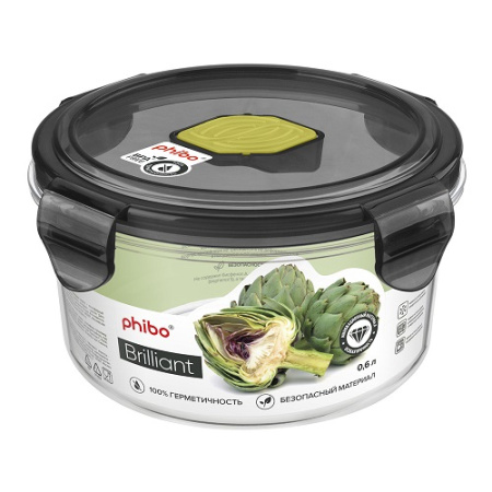 Контейнер для продуктов круглый   0,6 л. d=12,5 см. h=6,5 см.герметич.с клапаном "Бриллиант"/1/12/