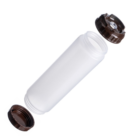 Емкость для соуса  750 мл. d=70 мм. h=270 мм. с 2 крышками, с силик. носик. прозрачная, крышки коричневые GP /1/96/