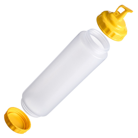 Емкость для соуса 1000 мл. d=75 мм. h=290 мм. c 2 крышками прозрачная, крышки желтые GP /1/96/