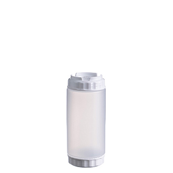 Емкость для соуса  500 мл. d=70 мм. h=166 мм. с 2 крышками, с силик. носик. широкая прозрачная, крышки белые GP /1/96/