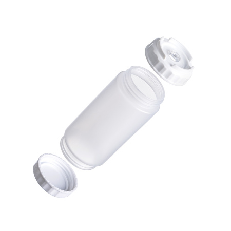 Емкость для соуса  500 мл. d=70 мм. h=200 мм. с 2 крышками, с силик. носик. прозрачная, крышки белые GP /1/96/