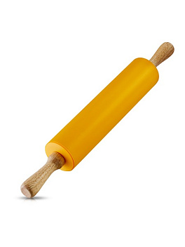 Скалка пластик.  280 мм. d=70 мм. с силик. покрытием, вращ. дерев. ручки /1/25/ Скалка пластик.  280 мм. d=70 мм. с силик. покрытием, вращ. дерев. ручки /1/25/