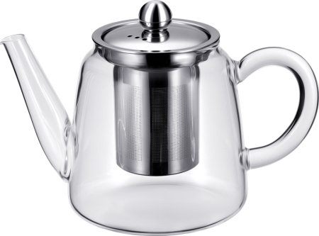 Чайник  900 мл. заварочный с крышкой нерж. с фильтром, Термостекло /1/24/