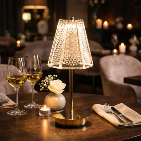Лампа настольная d=15 см. h=32 см. 3 цвета, сенсорная регулировка яркости, нерж., золотая LED CRYSTAL II MGline /1/20/