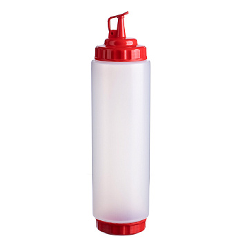 Емкость для соуса 1000 мл. d=75 мм. h=295 мм. c 2 крышками, широкая прозрачная, крышки красные GP /1/96/