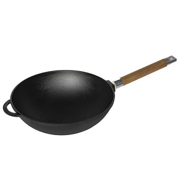 Сковорода Wok d=24 см. h=8,2 см. 2,15 л. чугун со съем дерев. ручкой/1/6/
